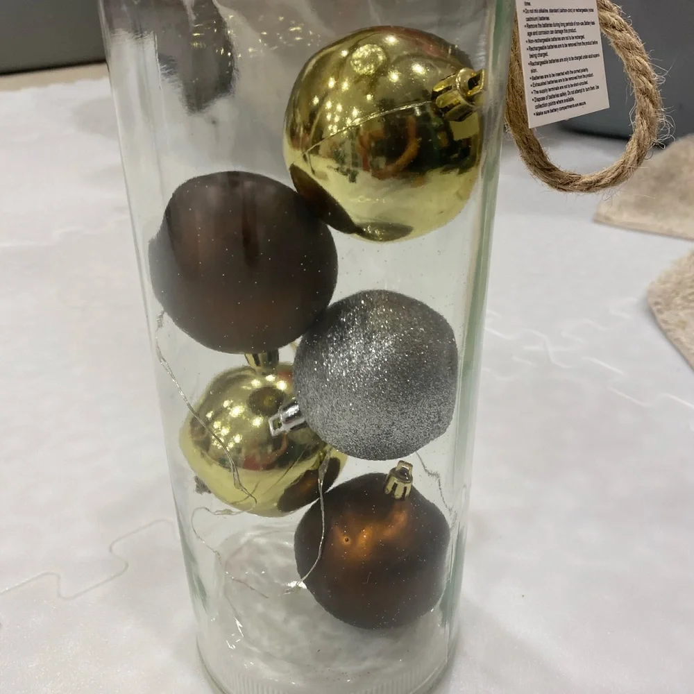 Elegant Holiday Ornament Set lights up in Glass Jar